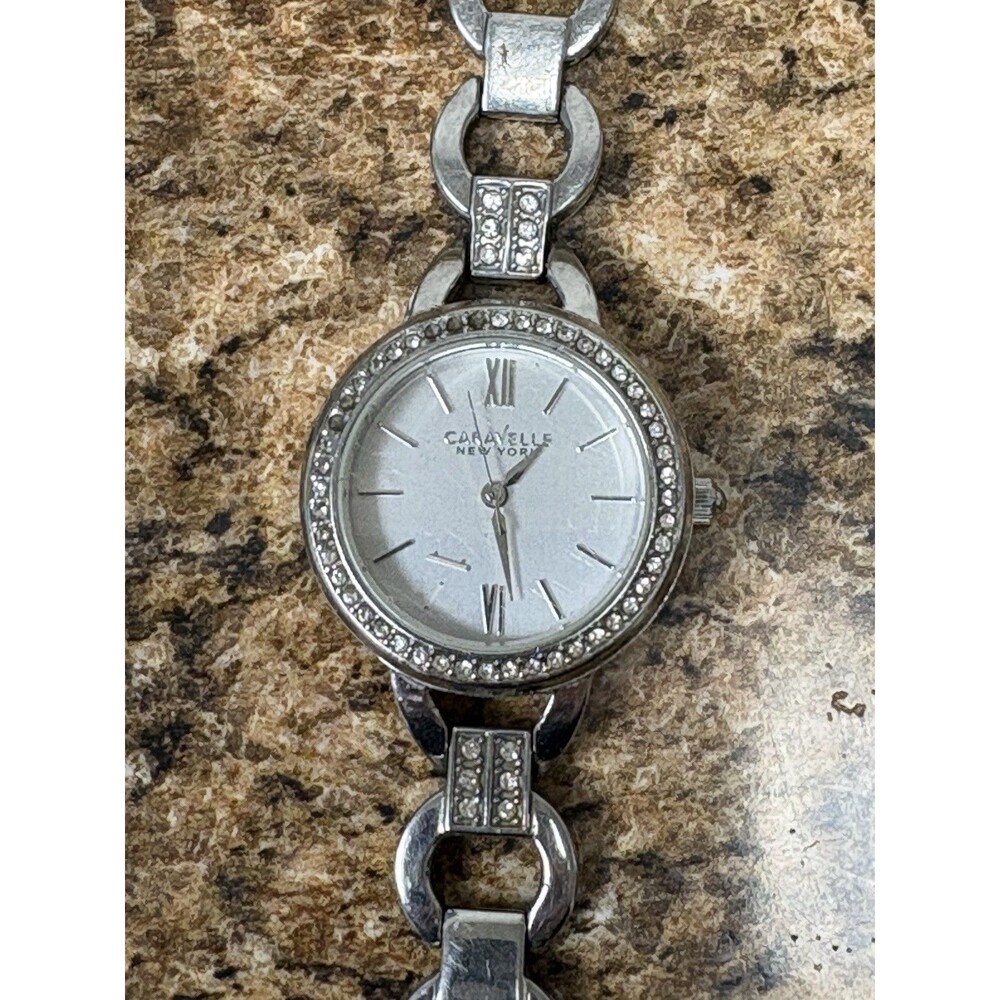 Caravelle New York Women’s Watch Silver Tone Crystal Bezel Bracelet